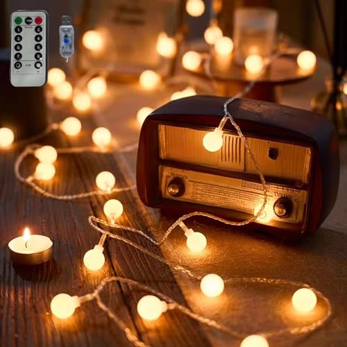 Globe String Lights, 32.8 FT 80 LED USB Powered Waterproof Timer ...