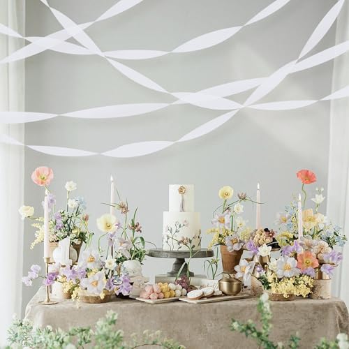 Image of 8 Rolls Crepe Paper Streamers, White Streamers Party Decorations for Baby Shower Bridal Shower Wedding Party Birthday Christmas