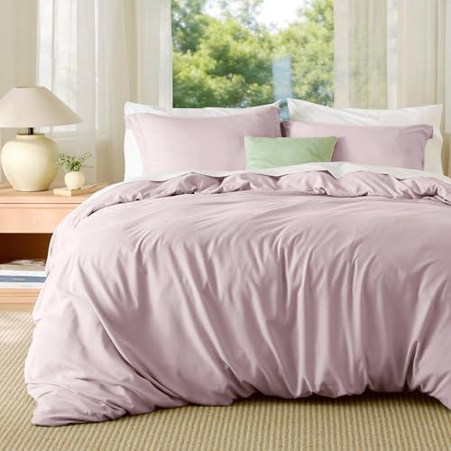 Image of Bedsure Duvet Cover King Size, 3Pcs Double Brushed Bedding Set, Pink Mocha | For Kids & Adults, 104 inchx90 inch Comforter Cover, Hotel Luxury, All Season, Breathable, Easy Care, Lightweight, Zipper Closure