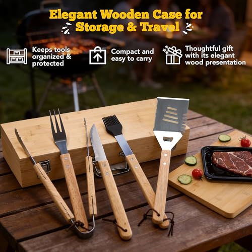 Set personalizado de herramientas para parrilla con caja de madera miniatura 6