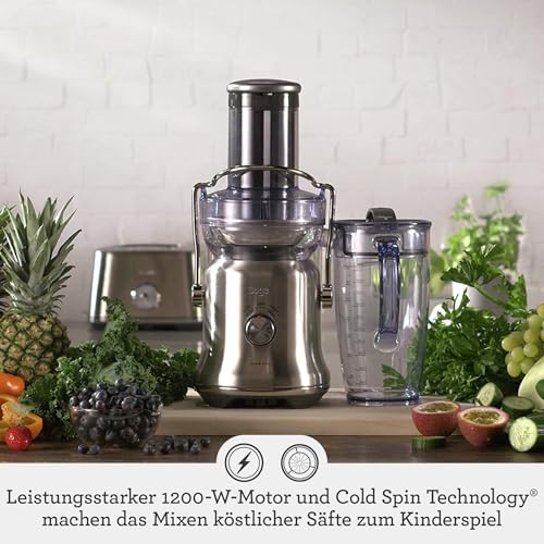 Foto von Sage - The Nutri Juicer Cold Plus - Entsafter Gemüse und Obst - 2 Liter Krug, 2 Geschwindigkeitseinstellungen, 88-mm-Einfüllschacht - Obstpresse, Schnell, direkt ins Glas - Gebürsteter Edelstahl