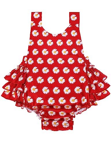 Image of PrinceSasa Summer Red Floral Newborn Romper Baby Jumpsuit Ruffle Girl's Clothes,9EPA50A,0-6 months(Size S)