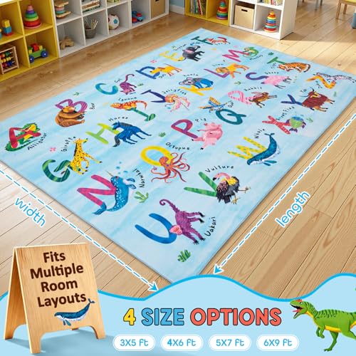 Rogara 3x5 ABC Classroom Rug for Kids Playroom, Alphabet Rug with 26 Animals, Non-Slip Washable Kids Carpet, Educational Preschool Play Mat for Daycare, Nursery, Toddler Bedroom - Image 2
