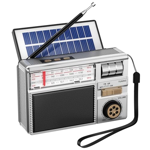 UMUTOO Radio Portátil Am/FM/SW Radio Recargable Solar/USB-C, Pequeño Radio Transistor con Altavoz Bluetooth, Reproductor TF/USB/AUX para Familia, Outdoor y Jardín