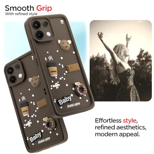 Image of Pikkme Back Cover for Oppo K13 5G | 3D Bear Silicone Cute & Fun Coffee Cartoon | Full Body Protection Bumper Case (Brown)