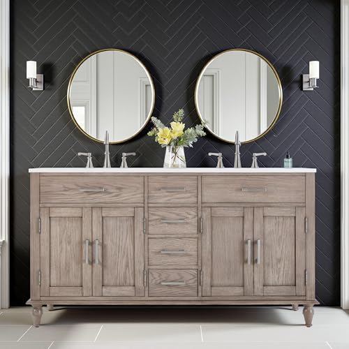 AMERLIFE 60" Solid Oak Double Sink ...