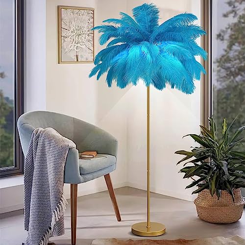 Feather Floor Lamp - 3 Color Temperatures, 1.6m Tall Standing Lamp with Foot Switch, Gold Design, Includes 6 LED Bulbs, Ideal for Living Room and Bedroom