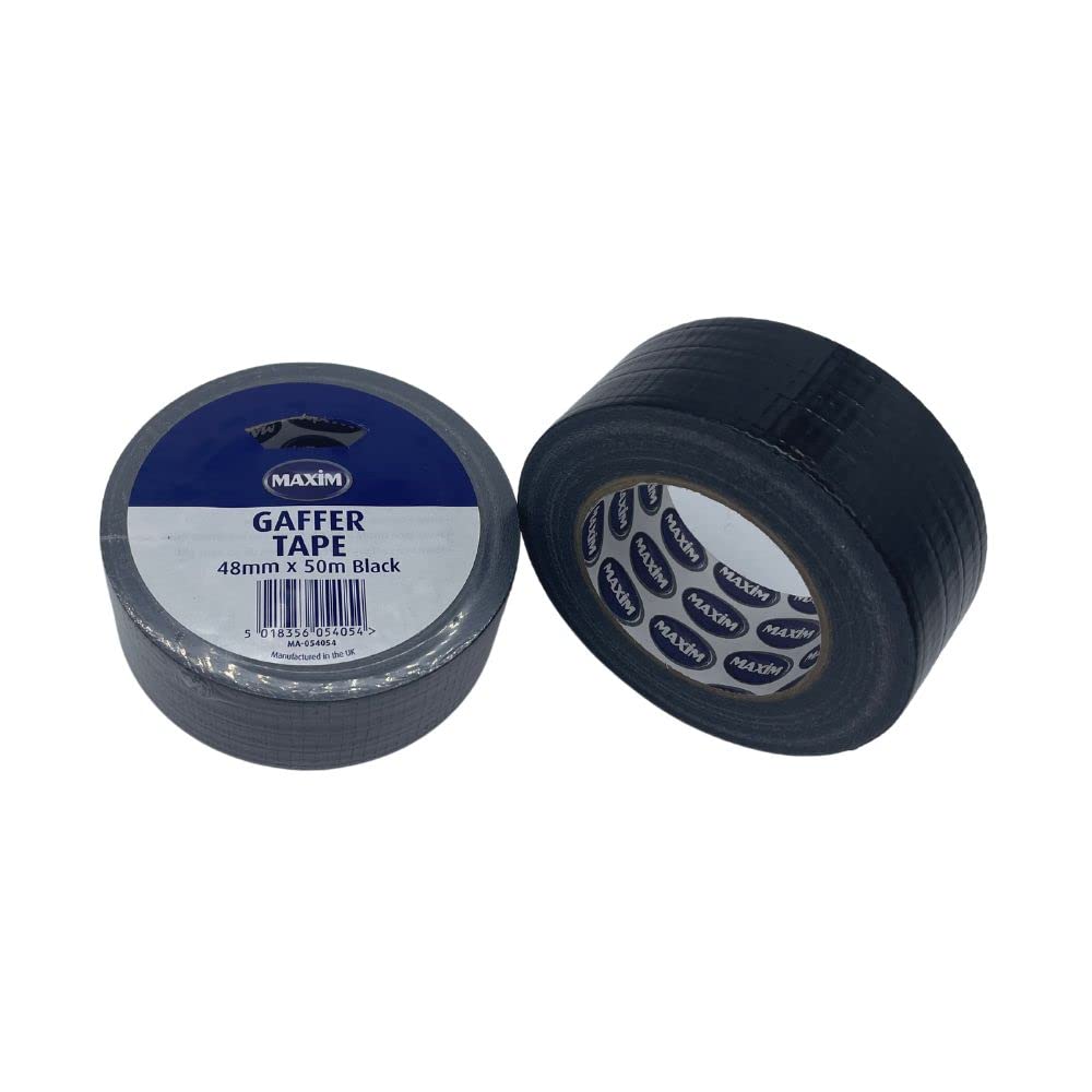 Maxim Black Gaffer Tape - Heavy Duty & Super Sticky Ultra Strong Waterproof Duct Tape, Adhesive Cloth Tape - 48mm x 50 Metres (2)