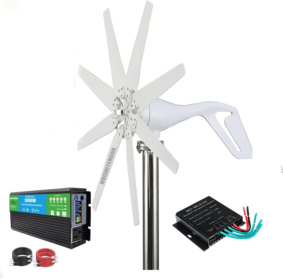 48v,1000W-3000W Horizontal Wind Turbine Generator, Low Speed Power Generator 48V 220V Wind Turbine with Inverter Homeuse for Cabins Or Home