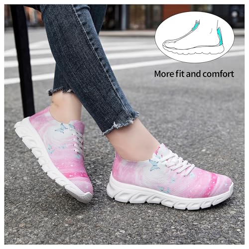 Fashion Sneakers for Womens Low Top Causal Shoes Butterfly Print Comfortable Lace-up Walking Shoes Cute Breathable Mesh Travel Sport Slip on Sneakers for Lady3