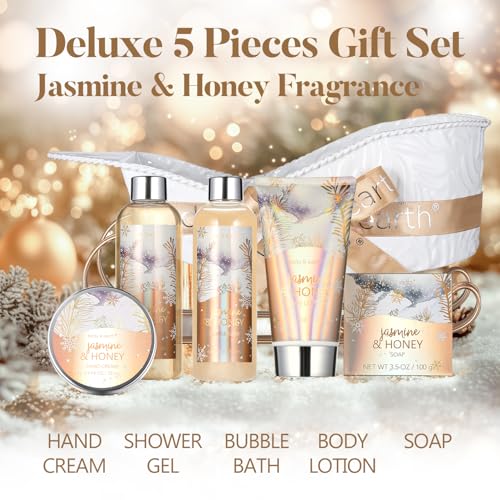 Gift Baskets for Women, Body & Earth Gift Set with Jasmine & Honey Scent Includes Bubble Bath, Hand Cream, Holiday Gift Baskets, Bath and Body Gift Sets for Women, Happy New Year Gifts - Image 4