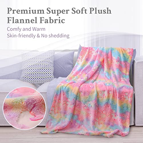 Urnexttour Glow In The Dark Blanket With Travel Pillow Set, Unicorn Luminous Soft Cozy Plush Flannel Fleece Throw Blanket, Unique 4 In 1 Christmas Birthday Gifts Set For Girls (60”*40”) #TOP3