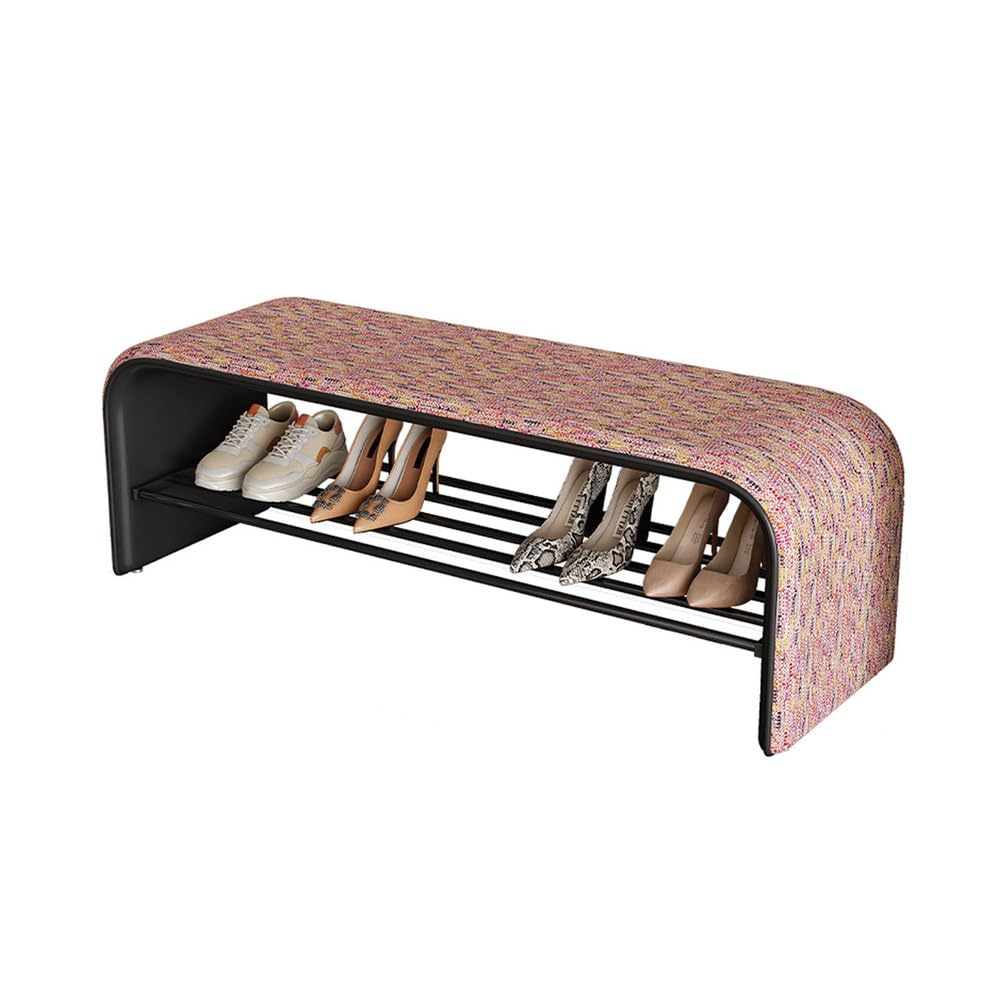Banc à chaussures avec assise rembourrée et étagère en métal à 2 niveaux pour entrée