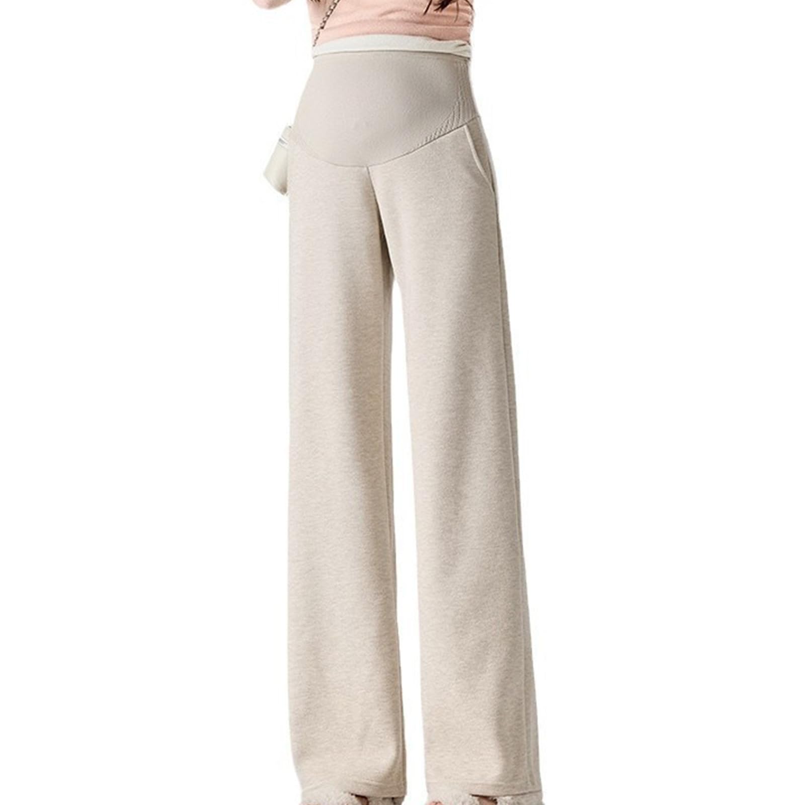 Pantalon de grossesse extensible avec soutien du ventre, tissu doux, jambes larges, coupe ample, pantalon de maternité décontracté