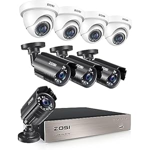 ZOSI 8CH 1080P Security Camera System Outdoor,H.265+ 8-Channel HD-TVI 5MP Lite Video DVR Recorder with 8X HD1080P Weatherproof CCTV Cameras,Night Vision,Motion Alert, Remote Access(No HDD)