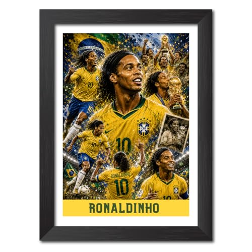 Image of TenorArts Ronaldinho Brazil Poster Worldcup Themed Laminated Photo Frame Painting with Matt Finish Black Texture (12 inches x 9inches)