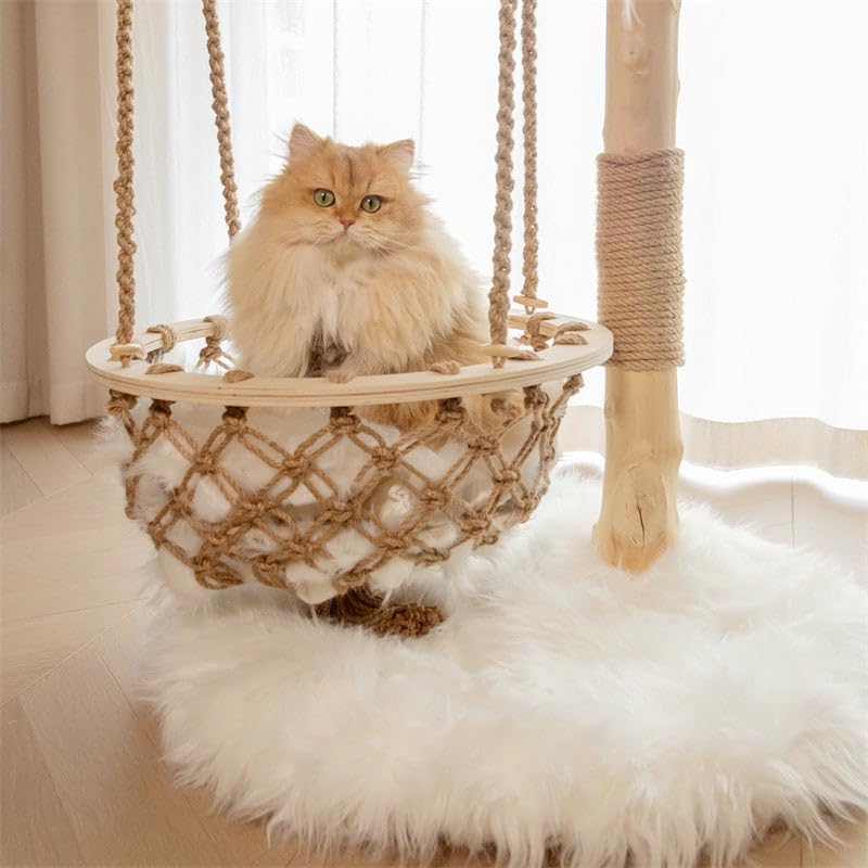 review Happy & Polly Cloud Swing Cat Tree - Whimsical Cloud Design with Swing, Expansive Perches, White Plush Cushions - Sturdy and Stylish Cat Furniture Large Cat Activity Center for Indoor Cats