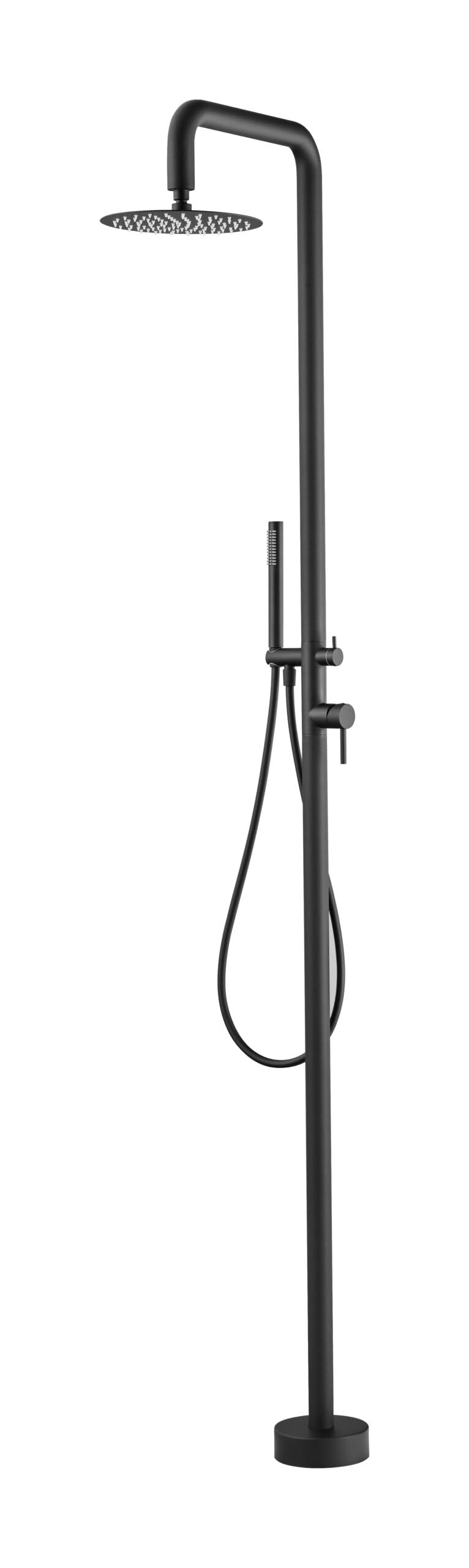 Mice - Columna de Ducha para exterior fabricada en acero inoxidable S316 - Monomando de 2 Vias con Mango de ducha - Duchas para Piscinas, Jardines y SPA Color Negro Mate