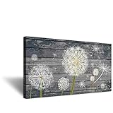 iHAPPYWALL Rustic Style Neutral Grey Floral Wall Decor Dandelion White Flower on Vintage Grey Wood B