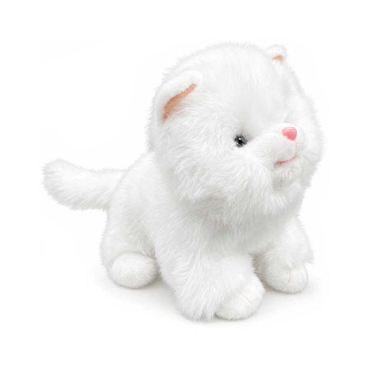 YH YUHUNG Blanco realista robot gato relleno animal de peluche electrónico interactivo gato con control de voz ladrando maullido gato gatito regalo de cumpleaños para niños