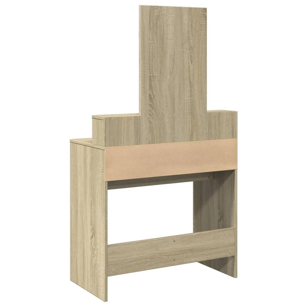 Schminktisch mit Spiegel Sonoma-Eiche Holzwerkstoff 80x41x144,5 cm mit 2 Schubladen und 3 Fächern Stauraum für Schlafzimmer und Ankleidezimmer Makeup und Pflege