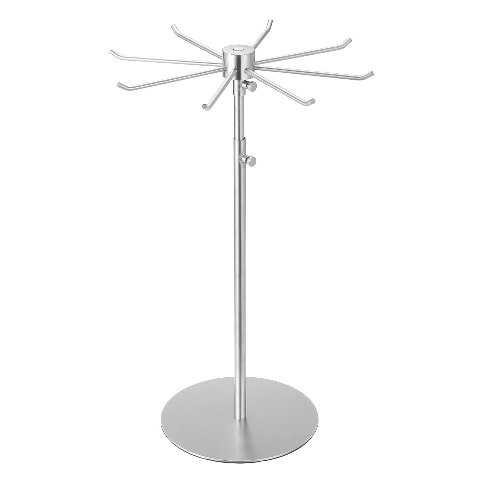 uxcell Keychain Display Stand, 1Pcs - Metal 1-layer Rotating Jewelry Display Stand with 8 Hook, Adjustable Display Rack for Necklace Craft Shows (Silver)