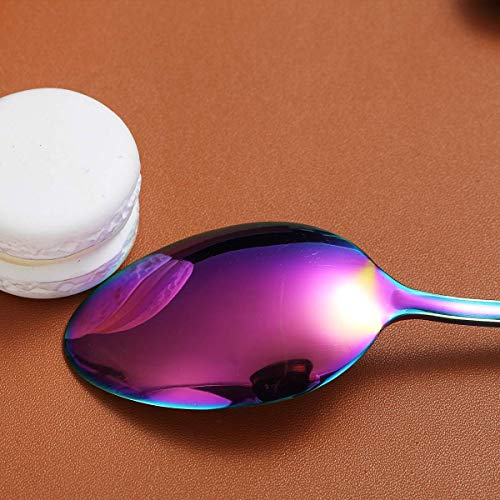 Rainbow Teaspoons 6.5" Set Of 12, Berglander Stainless Steel Titanium Plating Shiny Mutil-Color Tea Spoons Silverware, Colorful Tea Spoon Small Dessert Spoon Teaspoon Easy To Clean Dishwasher Safe #TOP6