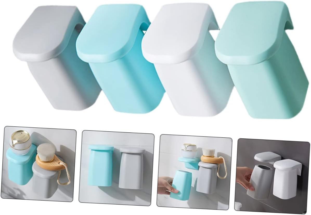 Luxshiny 4pcs Magnetic Toothbrush Cup Set Wall-Mounted Bathroom Holder for Toothbrushes Mouthwash Easy Installation No Damage to Walls Grey