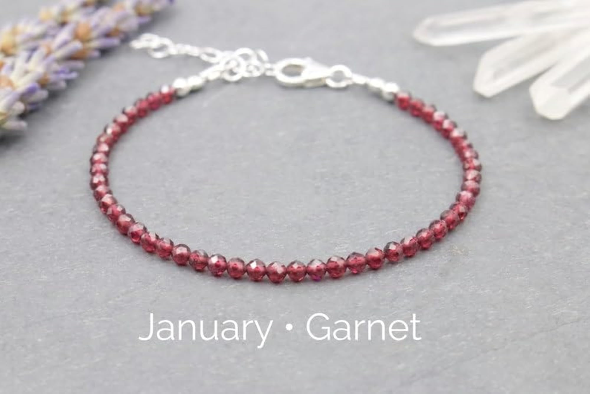 Garnet Round Beaded Bracelet with Silver Lock