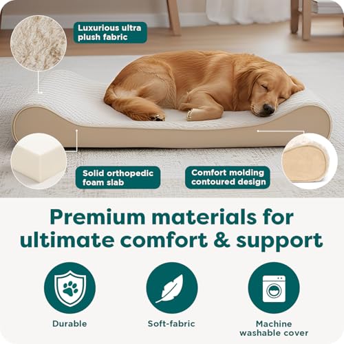 Image of FurHaven Orthopedic Dog Bed for Large Dogs, Luxe Lounger Contour Mattress with Solid Orthopedic Foam Slab for Joint Support, Removable Washable Cover, Jumbo XL, Plush Suede, Cream
