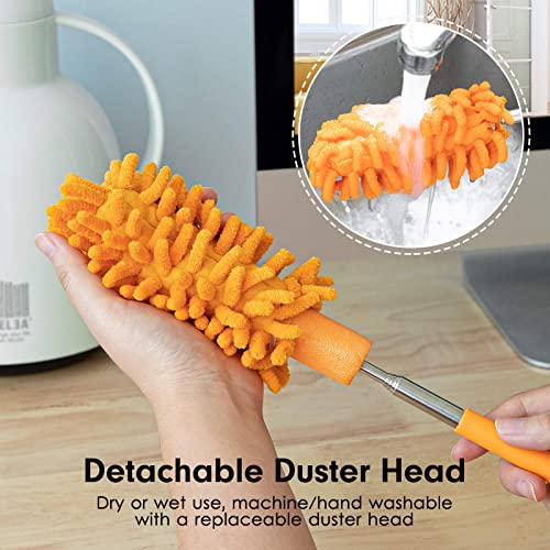 microfiber duster for cleaning tukuos hand washable dusters with 2pcs replaceable microfiber head extendable pole detachable cleaning supplies for office car window furniture ceiling fan