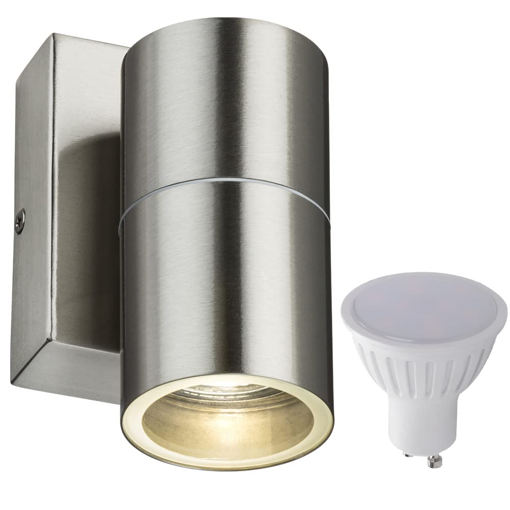 Manningham Lighting Wall Light Sconce Stainless Steel IP54 Waterproof Modern Lamp Photocell Dusk Dawn Sensor Anti Rust Brushed Chrome Design Indoor Outdoor - 5W GU10 Warm White