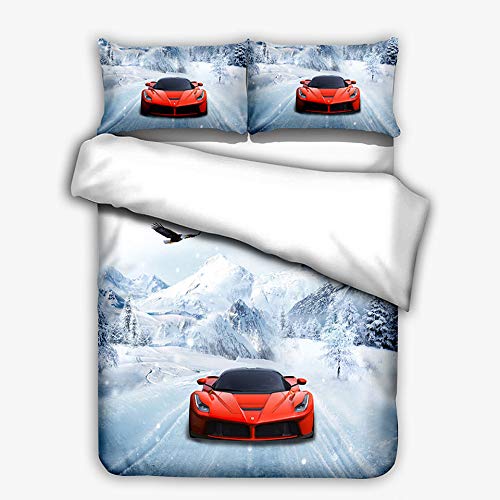 Parure de lit 3 pièces supercar enneigée, l'idée cadeau pour un lit d'ado