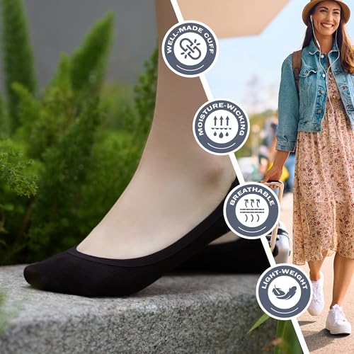 Image of BRISIRA Bamboo Viscose Women No Show Socks Extra Low Cut Liners Boat Thin Non Slip Flats Sneakers Loafer Invisible 5 Pairs