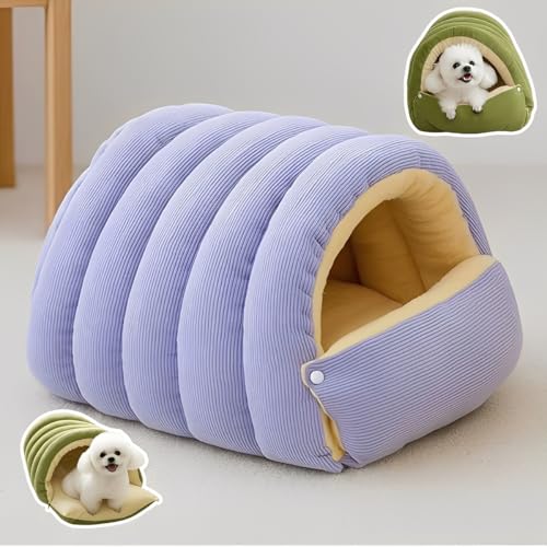 キャットハウス 暖かい (2026年 冬用 取り外し可能なクッション付きキャットテント) 【洞窟型スリーピングベッド 猫と小型犬用 パピーハウス 室内猫用キャットベッド】 防寒 保温 ペット寝床 冬仕様 コンパクトデザイン 安心素材 (ライトパープル,L(