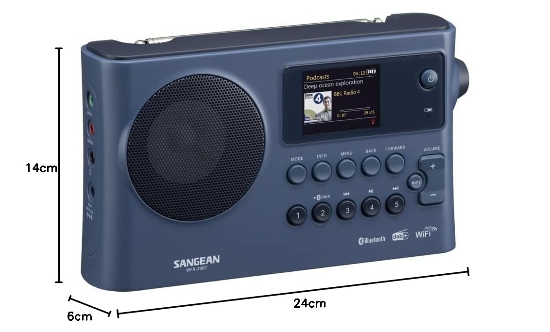 SANGEAN WFR-28 BT – Portables Internet-Radio mit WiFi, Musik-Streaming, DAB+/FM, Bluetooth, AUX - Einfache Bedienung via Control-App, Schwarz (Dunkelblau)