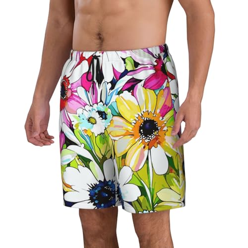 Men's Beach Shorts Watercolor Flowers Mens Swim Trunks Board Shorts with Pockets Swimwear Bathing Suits2