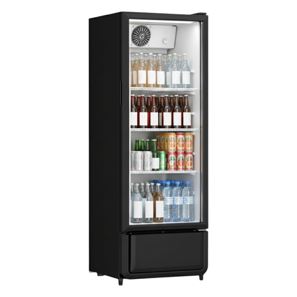 Armario para bebidas genérico profesional – 240 l – 1 puerta acristalada – negro – refrigeración ventilada – LED – 200 W