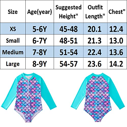 Girls Fish Scale Bathing Suit Fish Swimsuit Summer Swimwear Long Sleeve Quick Dry Sunsuit Scale Graphic One Piece Hawaiian Beachwear For Kids #TOP2