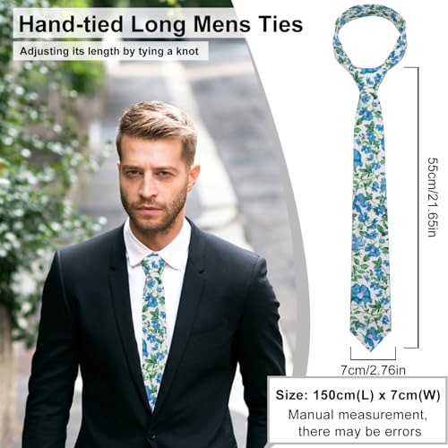 Image of Luckyvestir Mens Ties, Sage /Dusty Blue /Pink Floral Ties for Men, 2.76 inch Cotton Flower Necktie for Wedding /Groomsmen /Party