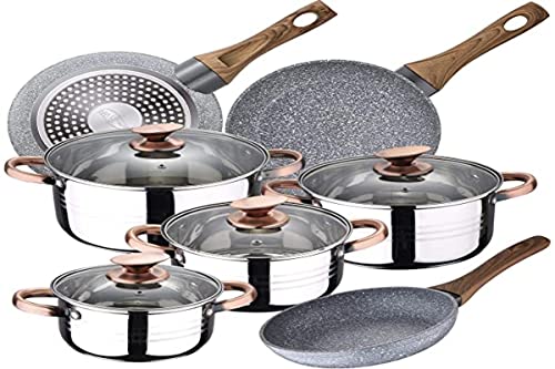 Sartenes San Ignacio Bateria de cocina 8 piezas SAN IGNACIO Premium Nona, acero inoxidable, con juego sartenes (22/24/26 cm) SAN IGNACIO Daimiel...