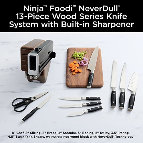 Image of Ninja K52013 Foodi NeverDull Premium 13 Piece German Stainless Steel Wood Series Knife System with Built-in Sharpener, Walnut Stain /Black