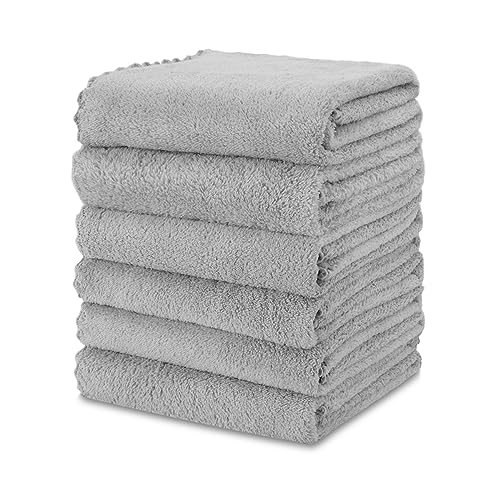 kimteny Kitchen Cloth Dish Towels, 13x28 Inches Premium Dishcloths, Super Absorbent Coral Velvet Microfiber Cleaning Cloths, Fast Drying Rags for Washing Dishes (13x28-6 Pack, Grey)