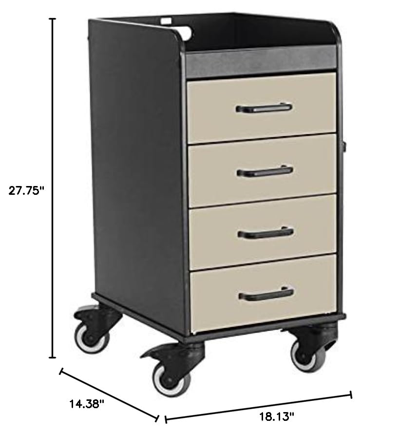 Black Compact Cart with Almond Beige Drawers