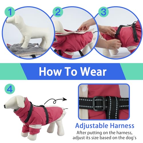 Image of MIGOHI Warm Dog Coat Waterproof Small Dog Jacket with Harness,Reflective Fleece Snowsuit for Dogs,Windproof Puppy Coats with Legs for Cold Weather,Adjustable Pet Clothes for Puppies,Xs,Pink