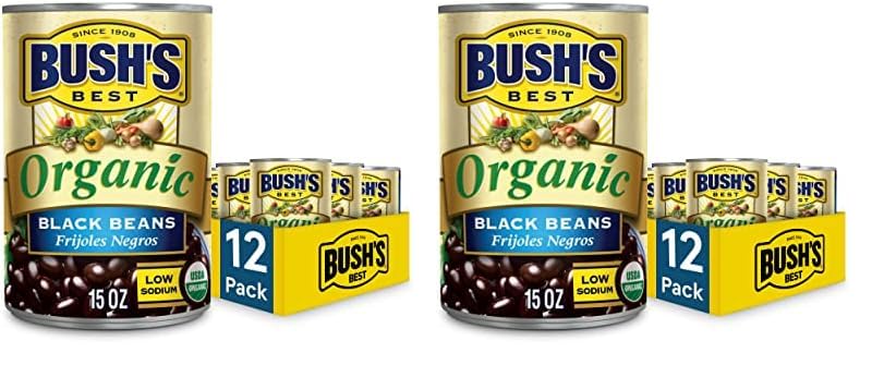 BUSH'S BEST Organic Beans, 15 Ounce Can,Canned Beans,USDA Certified Organic, Source of Plant Based Protein and Fiber, Low Fat, Gluten Free (Pack of 24)