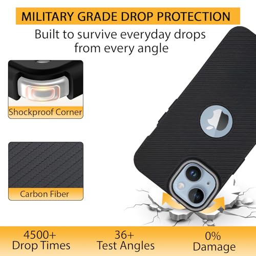 Image of LIRAMARK Rugged Carbon Fibre TPU Armor Silicone Back Cover Case for iPhone 14 / iPhone 13