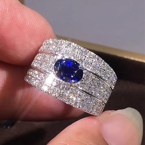 Sparkling Luxury Rings with Oval Blue Cubic Zirconia for Women Gorgeous Wedding Accessories