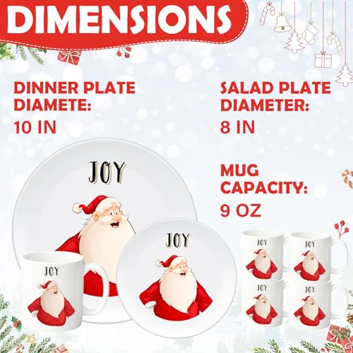 12 Piece Christmas Melamine Dinnerware Set for 4 Guest, 10" Dinner Plates, 8" Salad Plates, 9 oz Mug Shatterproof Xmas Dishes Gift for Home Party Festive Holiday Celebrations – Image 3