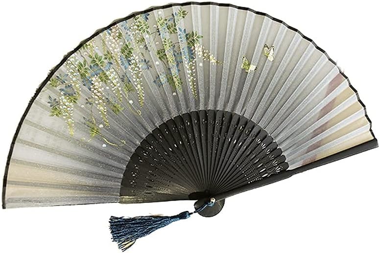 Folding fan antique folding fan women's antique folding fan Chinese style portable classic folding fan with tassels home ceremonial decorative folding fan (Color : C) (B)